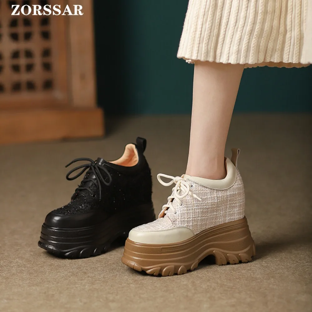 12cm Height Increasing Hidden Wedge Females Casual Vulcanize Shoes Women Platform Autumn Spring High Brand Sneakers Breathable