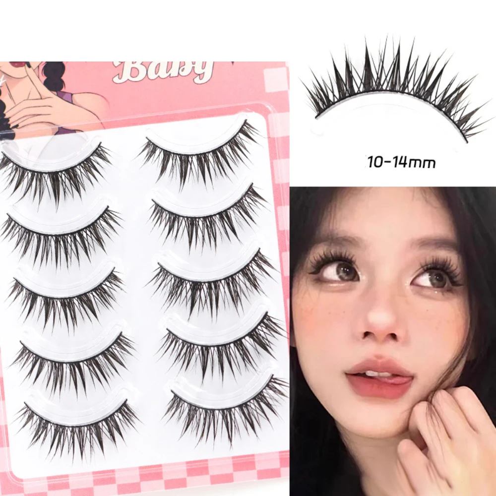 Practical 5 Pair False Eyelashes Strip Wispy Fake Lashes Natural Spiky Wispy Thick Eye Lash for Daily Use Wedding Vacation Gift