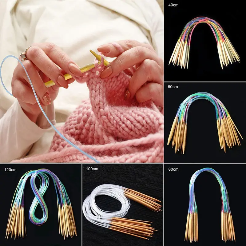 18Pcs/Set Circular Knitting Needles Bamboo Crochet Sewing Knitting Double Cusp Hooks Soft Tube Needle Craft Tools Set 40-120cm