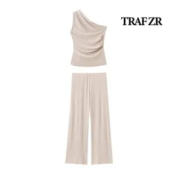 TRAF ZR Minimalist Sets for Women 2 Pieces 2024 Summer Vacation Outfits Woman Elegant Casual Women's Set Solid Basics Sets