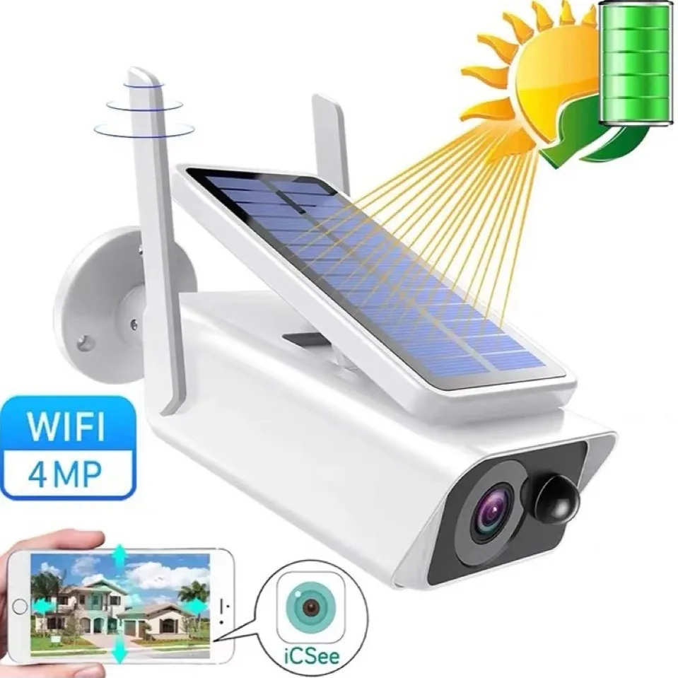 4MP 1440P iCsee APP Solar Power IP Bullet Camera AI Humanoid Detection Home Security CCTV Baby Monitor
