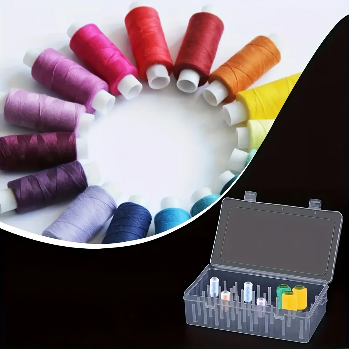 1/2Pcs 42-Axis Sturdy Plastic Transparent Storage Box for Sewing Threads And Bobbins, Ideal for Sewing Supplies