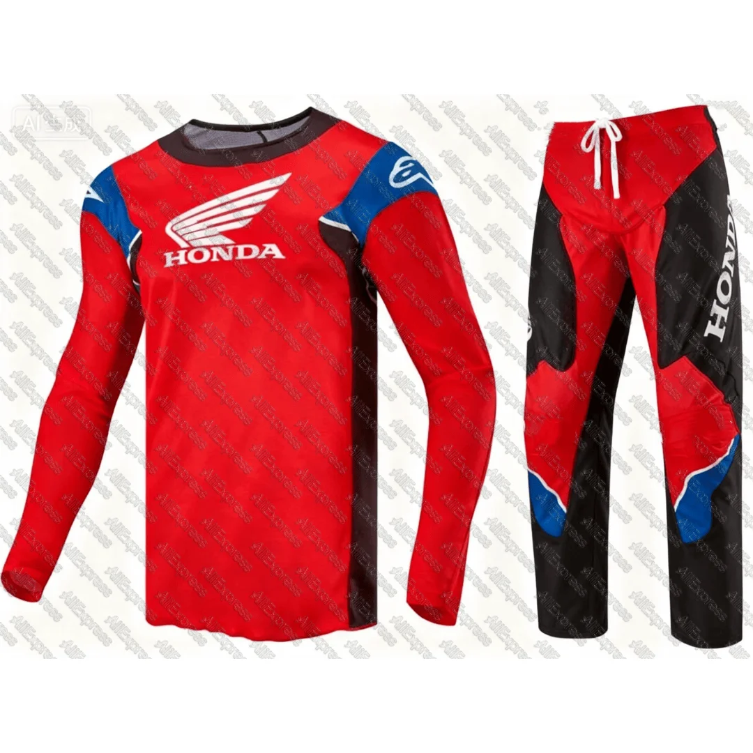 

Honda Racer Iconic Jersey & Pant Combo Set Men's Riding Gear Long Sleeve Motorcycle Tee Breathable Super Racing Jersey for Men
