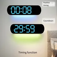 Digital Wall Clock LED Alarm Clock With Large Display Remote Control 9 Colored Ambient Lights Brightness Adjustable Clock