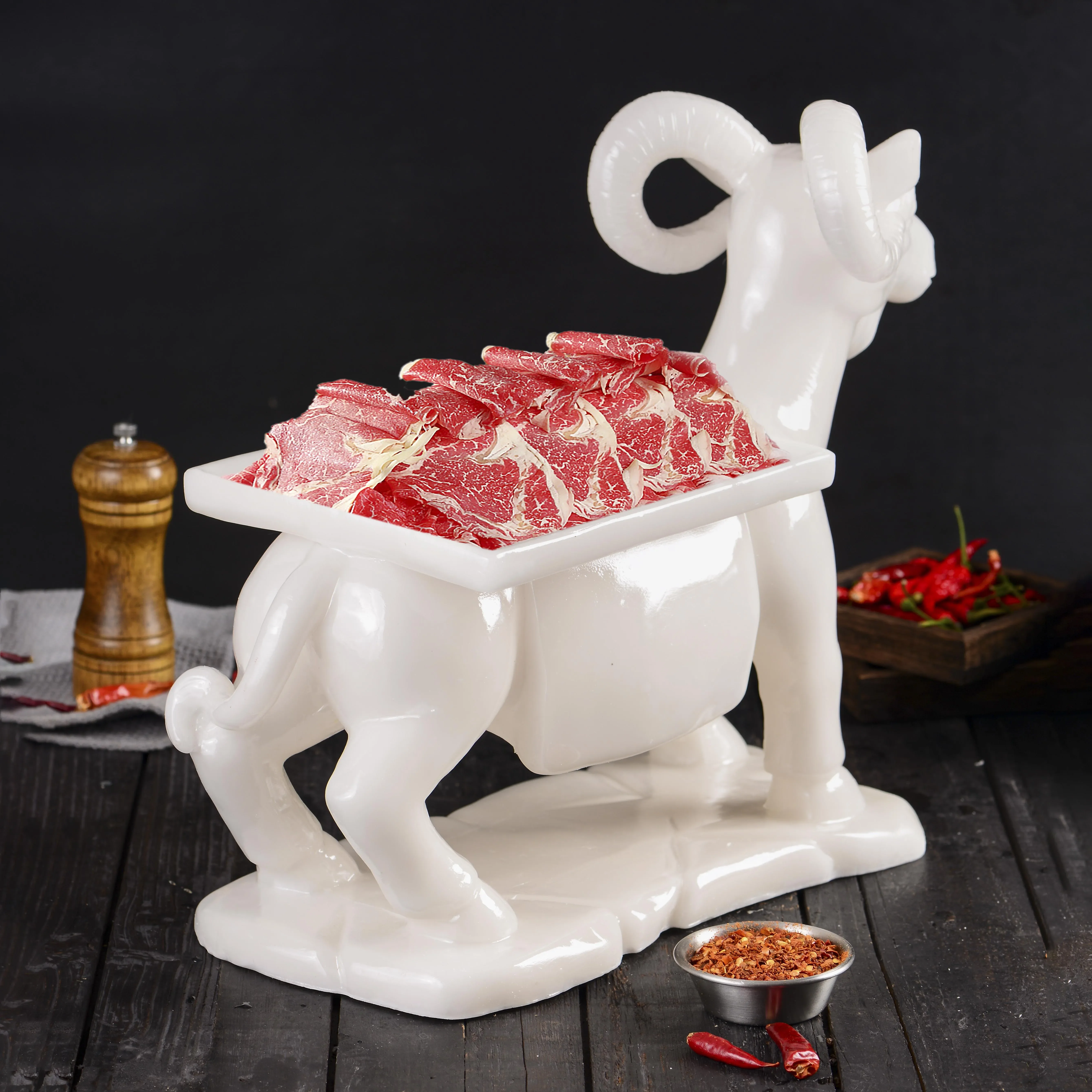 for Hot Pot Restaurants Tableware Featured Standing Sheep Shape Fat Lamb Roll Swing Plate