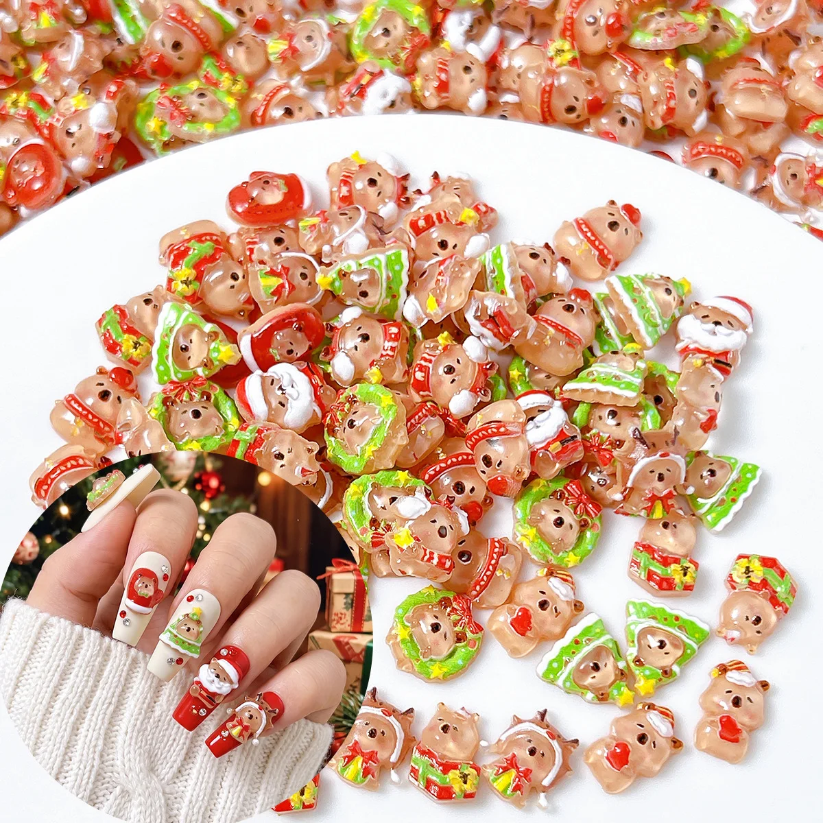 Simulation Christmas Capibara Anime Figures For Nails Decoration Accessories Manucure Kawaii Cartoon Capivara Nail Parts Charms