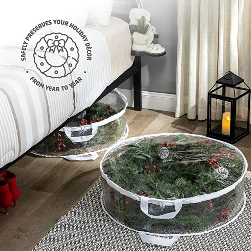 New 24/30 Inch Christmas Wreath Storage Bag PVC Waterproof Transparent Holiday Storage Bag for Home Daily Bag Four Seasons