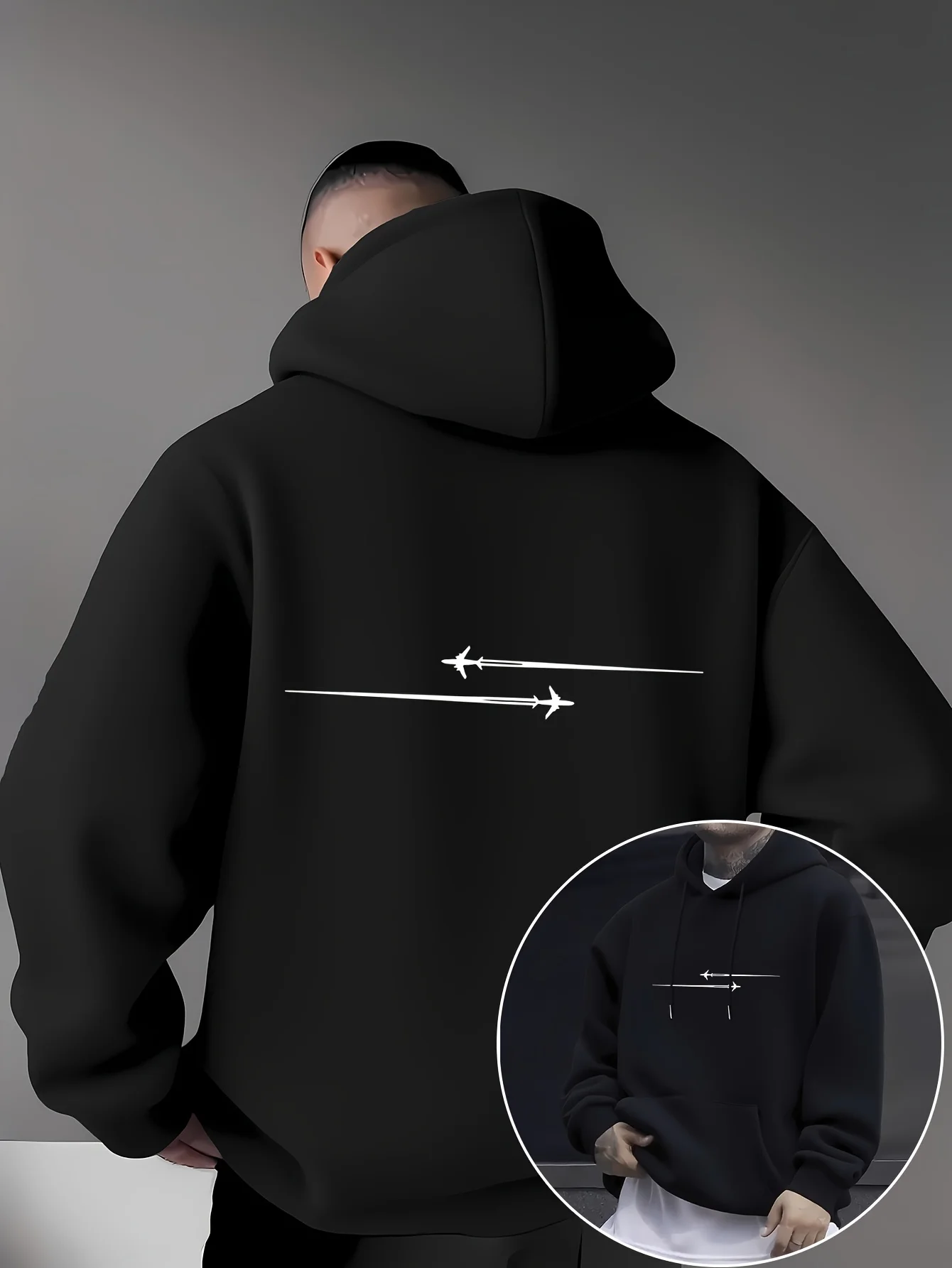 Fleece-Lined Kangaroo Pocket with Fashionable Pattern Design，Micro-Elastic Knitted Fabric，Comfortable Casual Hooded Sweatshirt，