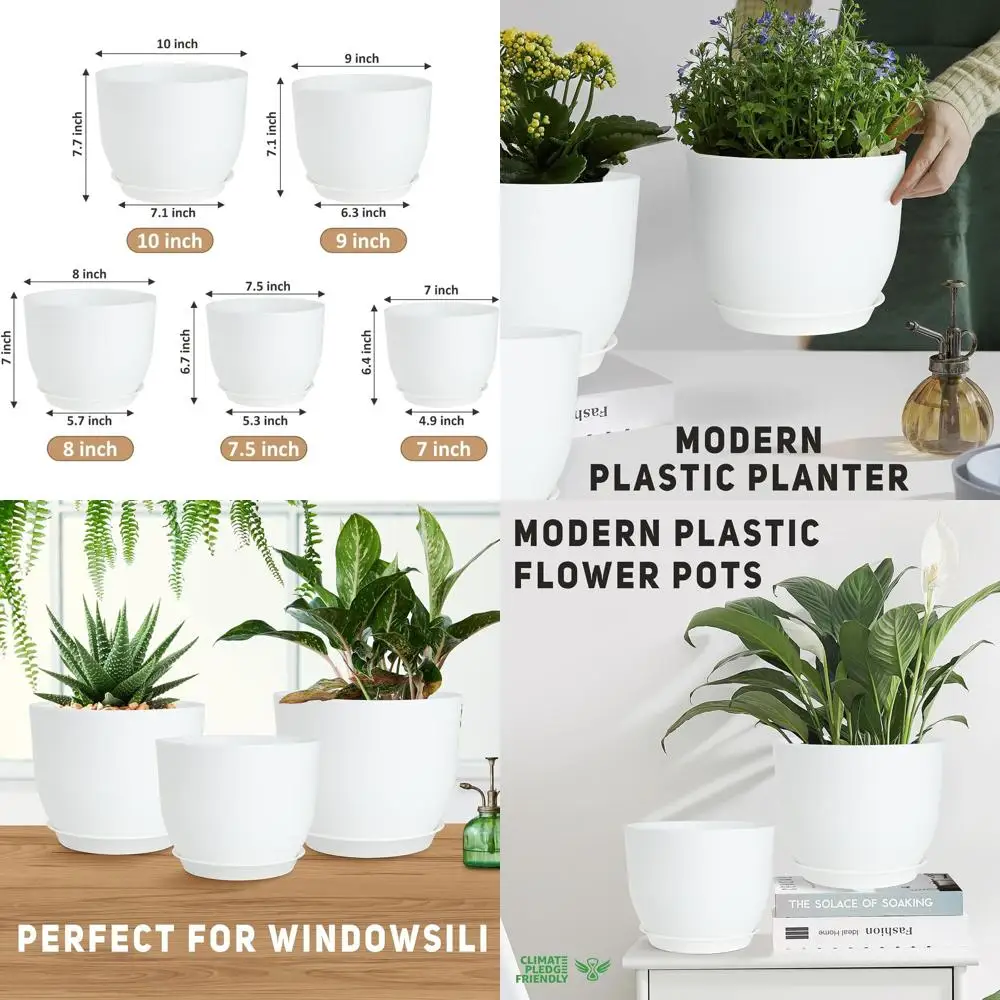 

10/9/8/7.5/7 Inch Multi-Mesh Drainage White Plant Pots for Indoor & Outdoor Gardening