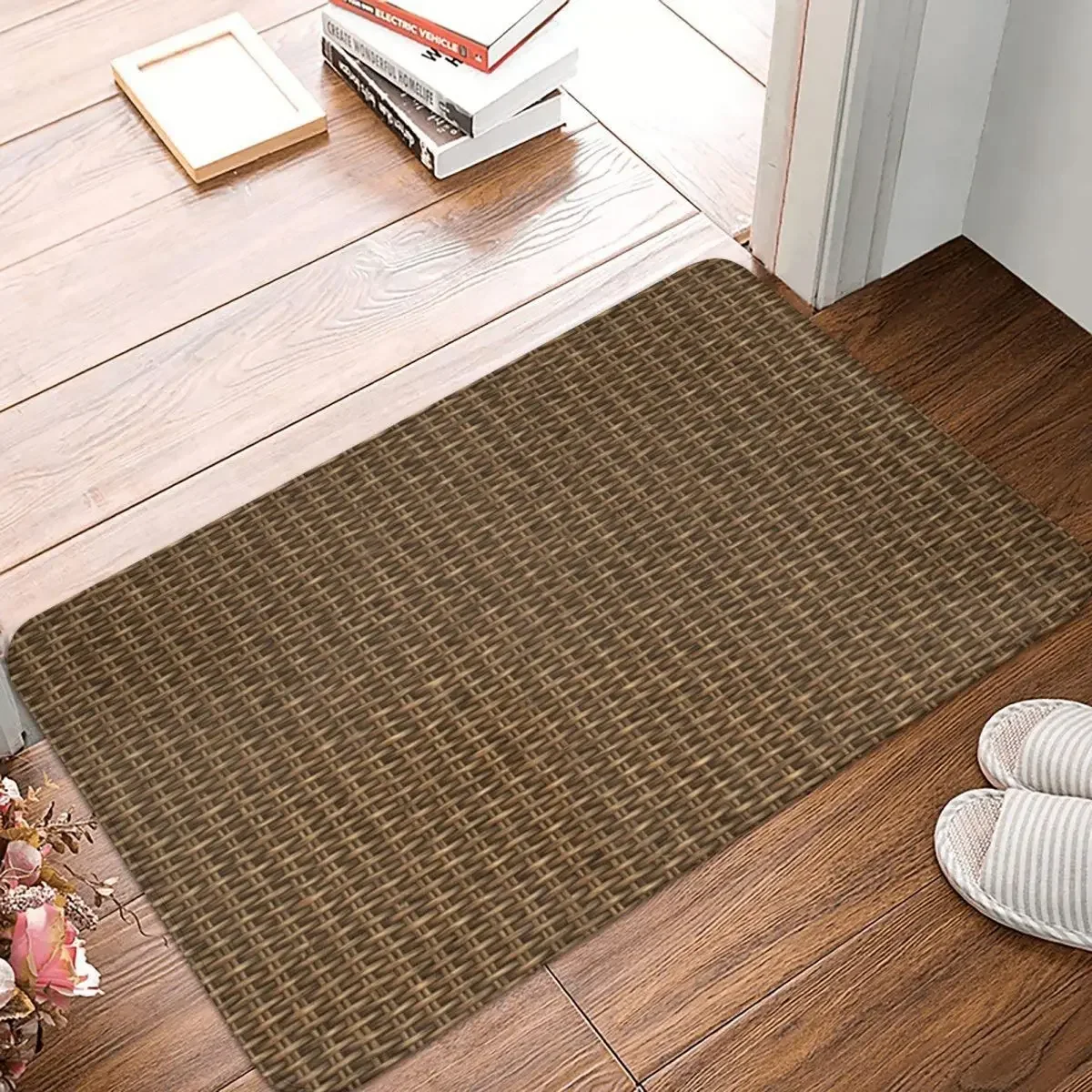 Braided Rattan Wood Wicker Doormat Rug Carpet Mat Footpad Polyester Anti-slip Durable Front Room Corridor Kitchen Bedroom