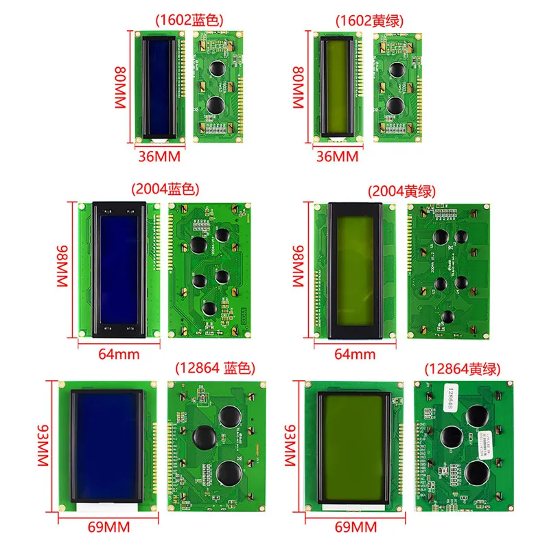 

LCD1602 LCD 1602 2004 12864 module Blue Green screen 16x2 20X4 Character LCD Display Module HD44780 Controller blue black light