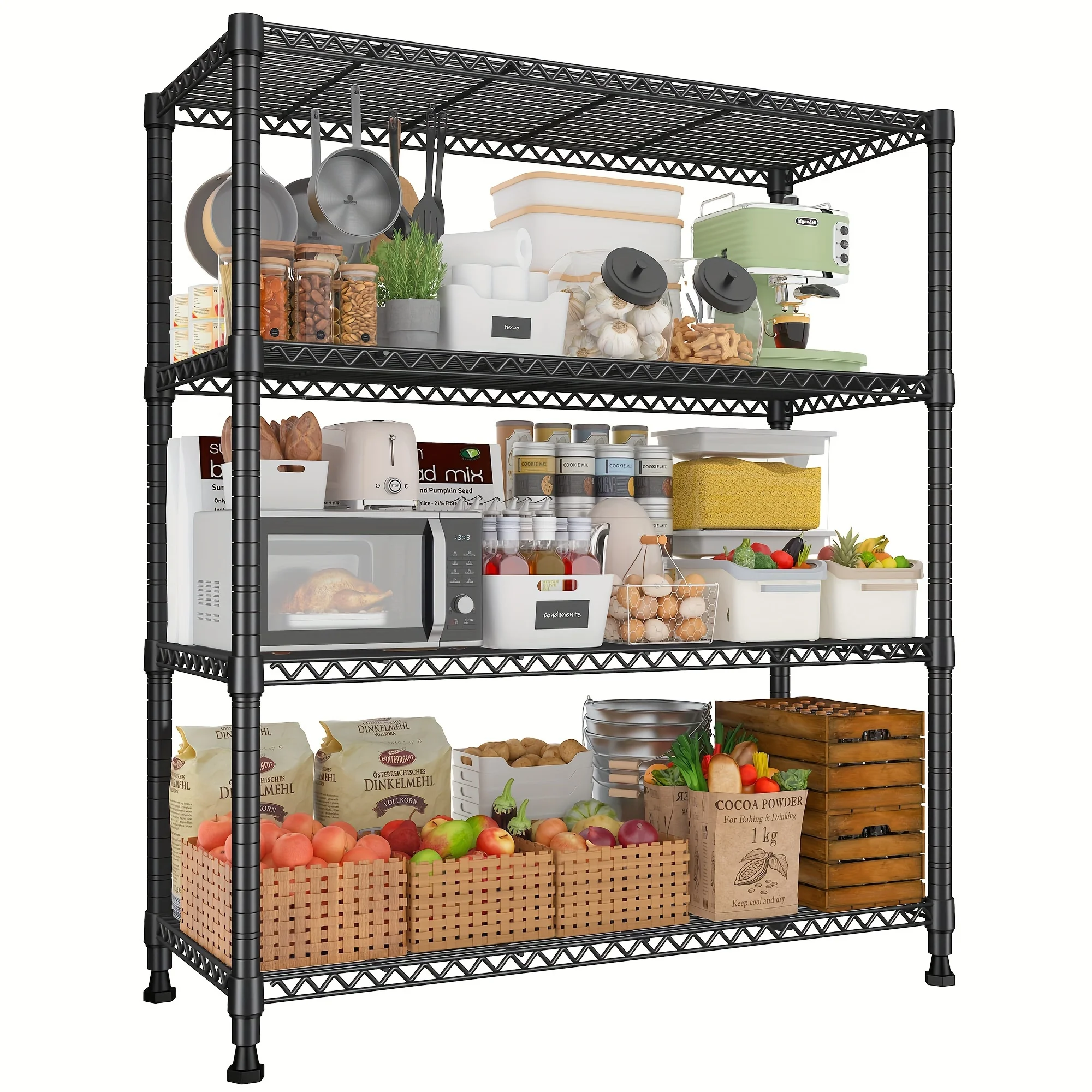 

Heavy-Duty Adjustable Garage Storage Shelves - 35.6''W*14.1''D*59.1''H Wire Shelving Units with Pantry Storage for Kitchen Rack