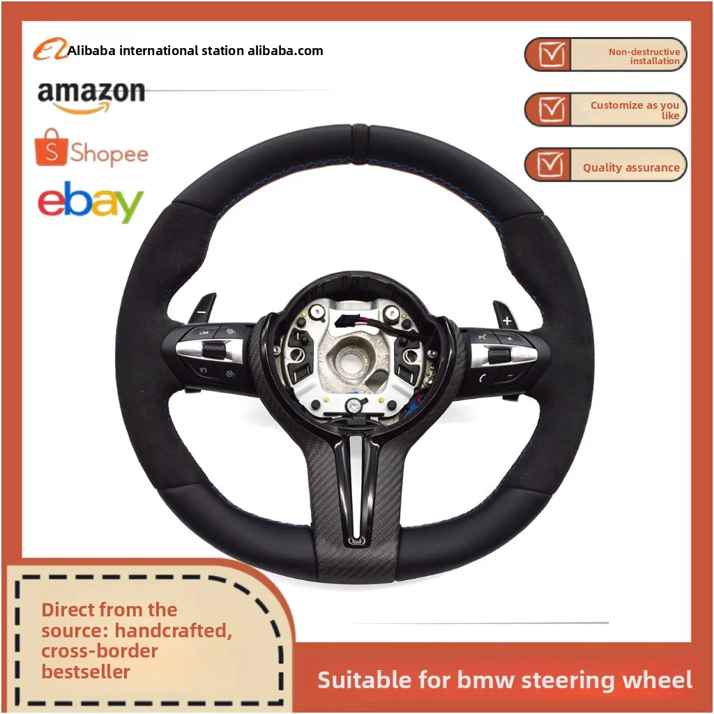 Suitable for BMW 5 Series thong half-turned red and blue line paint black belt black turned back to the correct steering wheel
