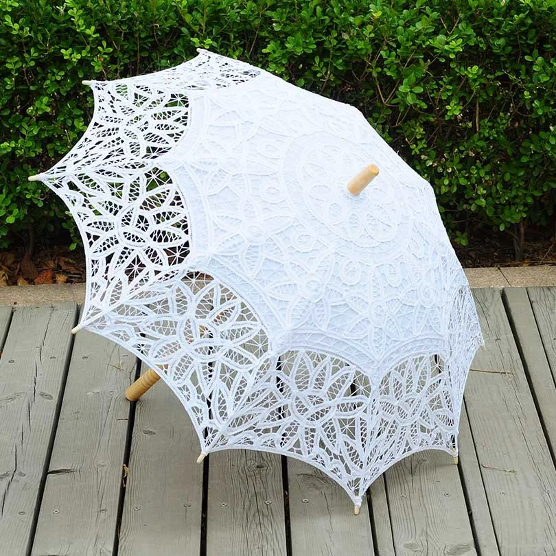 Lace craft lace umbrella, classical princess dance embroidery hook sun umbrella, wooden handle straight rod hanging silk umbrell