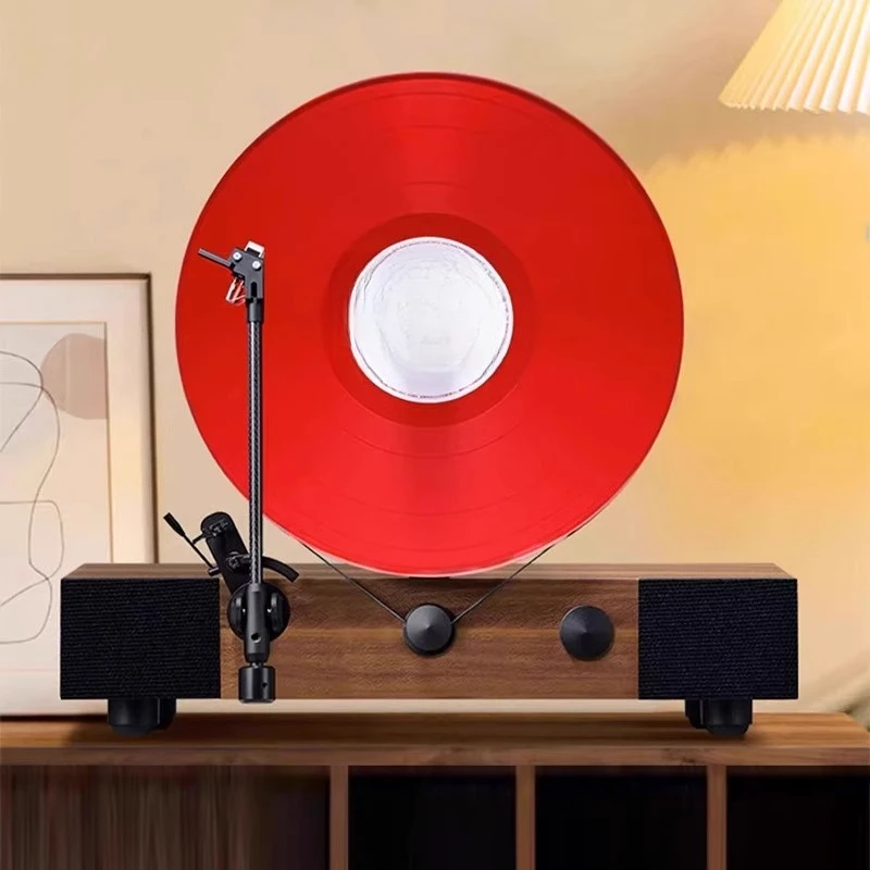 

Vertical vinyl record player retro phonograph exhibition hall European Bluetooth sound atmosphere