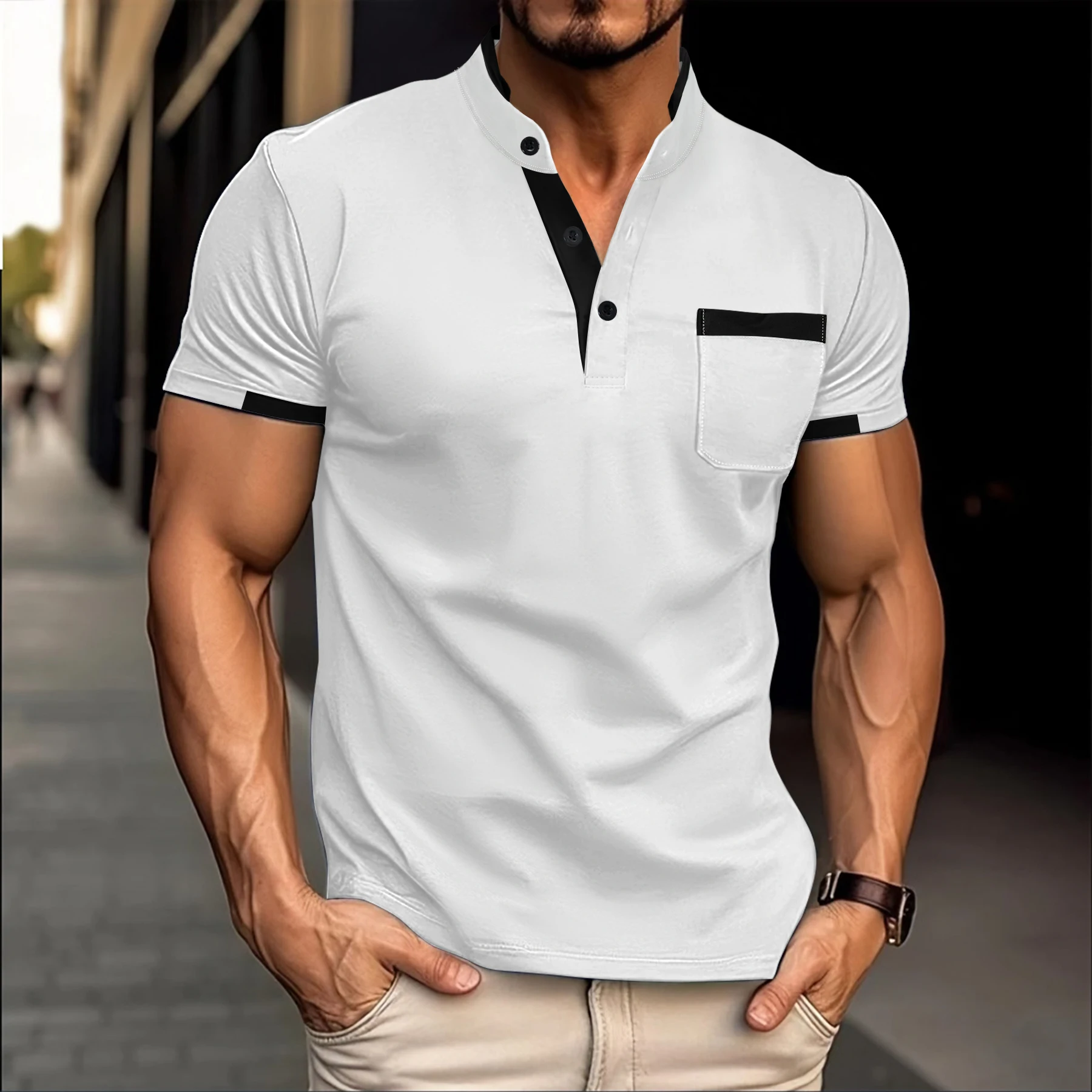 Men\'s Fashion Casual Solid Color Short sleeved POLO Shirt Summer Breathable Comfortable Men\'s Luxury Top