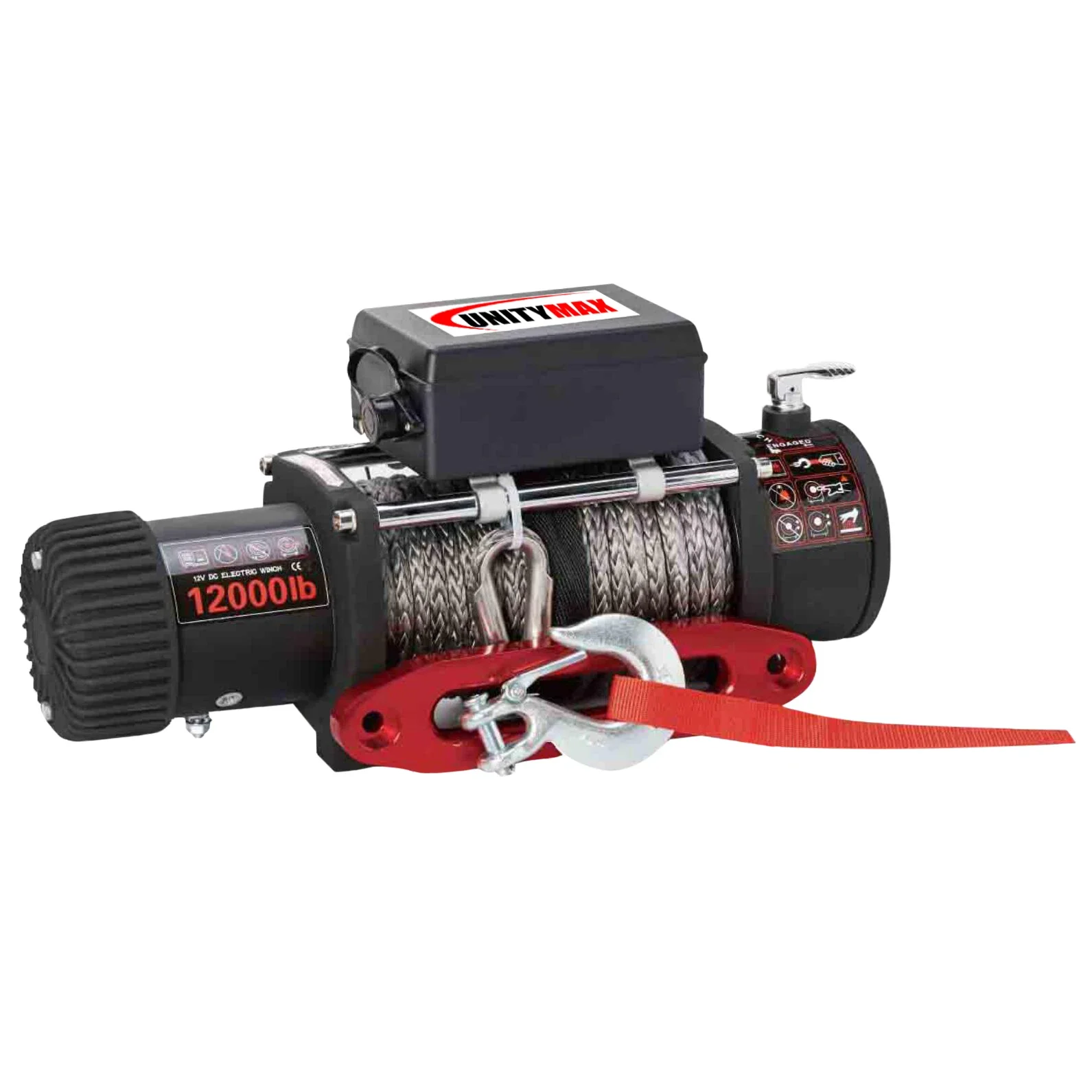 12000ibs Electric Winch Synthetic Rope With Roller Fairlead Control Box For Car