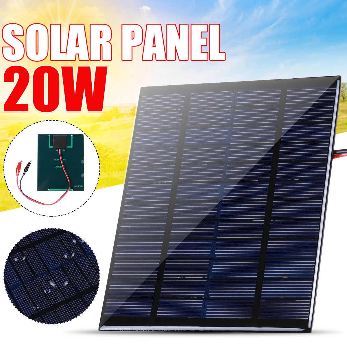 1/2Pcs Mini Solar Panel 20W 12V Cell Module Polysilicon Board Outdoor DIY Solar Charger for Battery Phone Charger