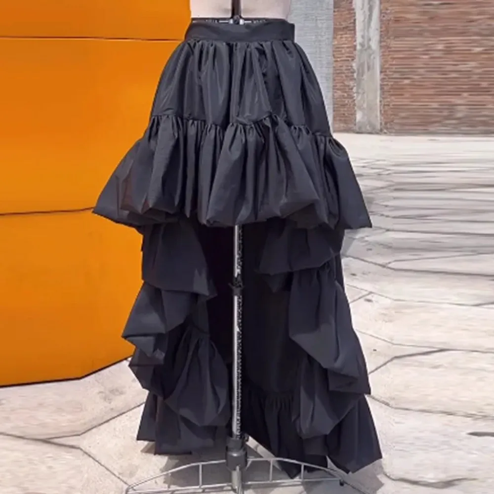 High Low Satin Women Skirts Ruffles Long Maxi Skirt Custom Made Formal Skirt Easy To Match