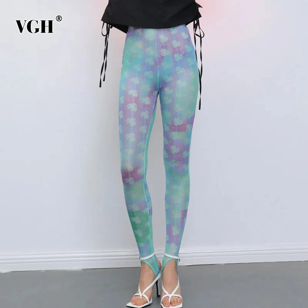 

VGH Hit Color Printing Chic Slimming Trousers For Women High Waist Minimalist Casual Design Sense Pencil Trouser Female Style