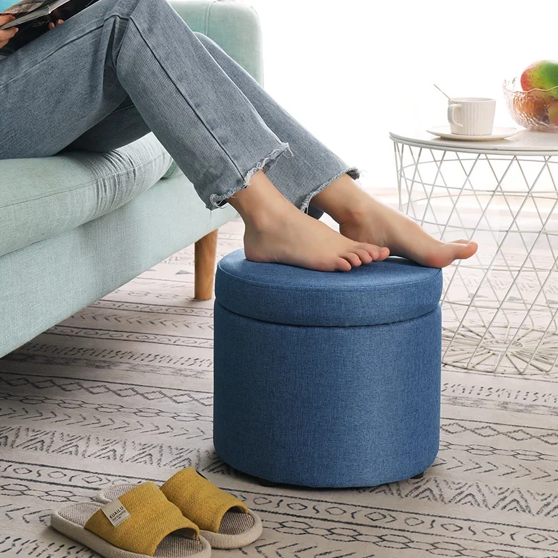 Compact Shoe Changing Stool: Stacked Corner Design, Space-Efficient Ottoman, Removable Washable Cover, Storage Bench