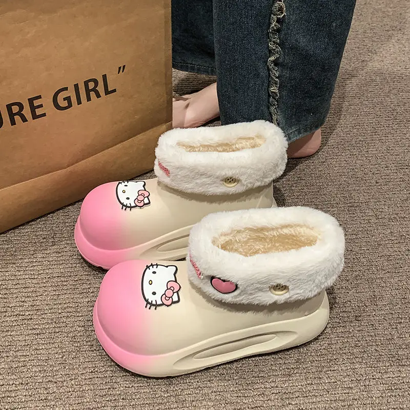 

MINISO Anime Kawaii Ins Fashion Hello Kitty Snow Boots Cute Kuromi Waterproof Fleece Thickening Warm Cotton Shoes Gifts for Kids