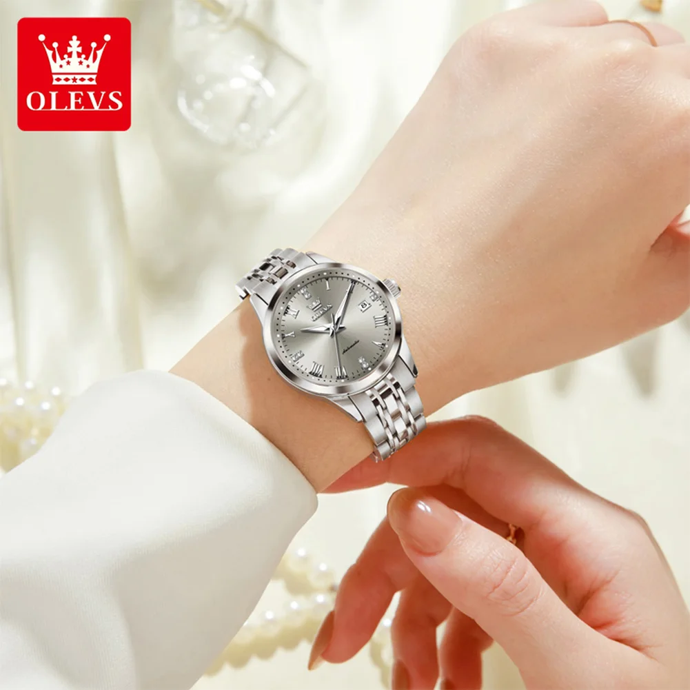 OLEVS 7062 Couple Watches Top Brand Fashion Original Automatic Mechanical Wristwatch Waterproof Luminous Date Roman Dial Reloj