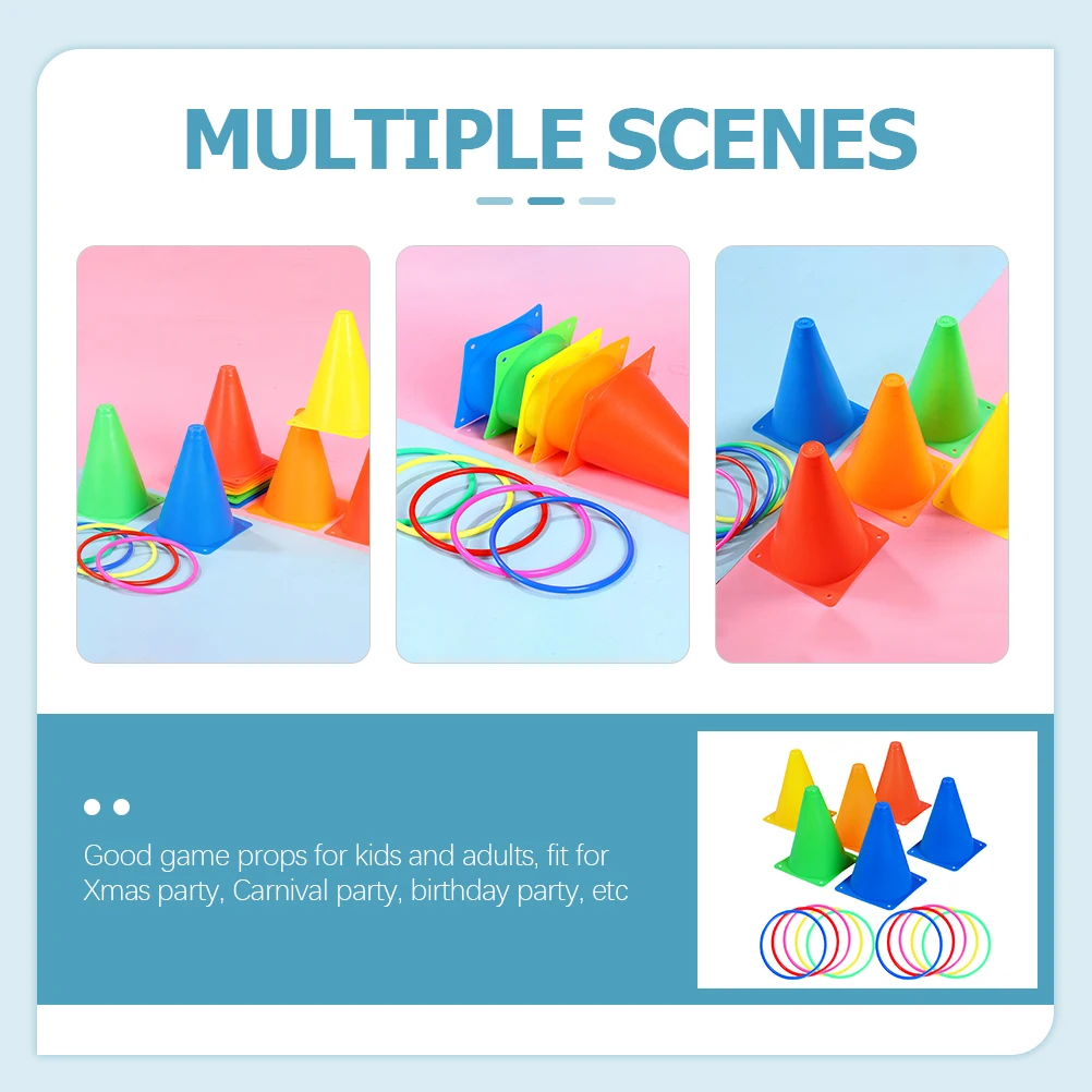 1 Set Traffic Cone Throwing Circle Set Kids Party Games Toys For Leisure Game Ice Cream Cone Throwing Toy Loop Logo Bucket Set