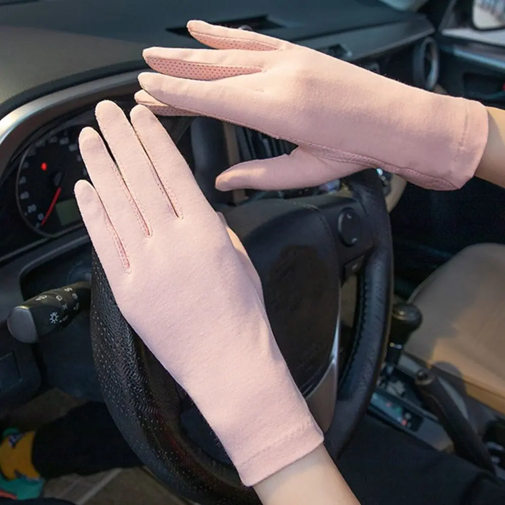Women Cotton Thin Gloves Touch Screen Outdoor Riding Driving Sunscreen Gloves Breathable Non Slip UV Protection Gloves