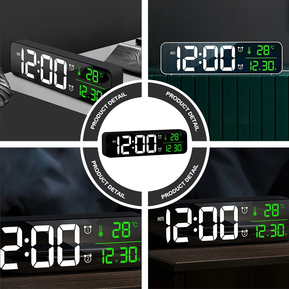 

1Pcs Large Screen LED Alarm Clock Sun Texture Design Digital Display Time Date Temperature Adjustable Brightness Bedside Lamp