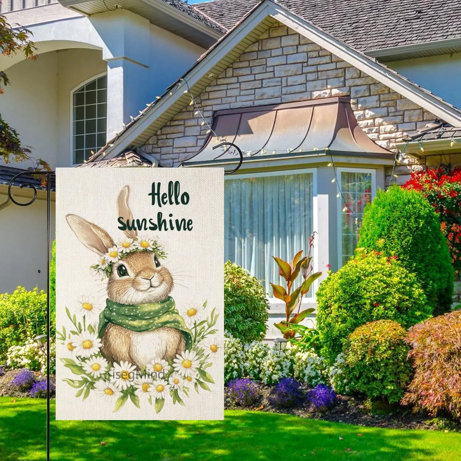Hello Sunshine Garden Flag Spring Summer White Daisy Rabbit Garden Flags 12x18 Inch Double Sided Farmhouse Yard Flag Spring  yyi