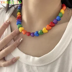 Candy Color Heart Yakeli Necklace  European And American Style Personality Fashion Chain Of Clavicle Ms Girl Travel Accessories