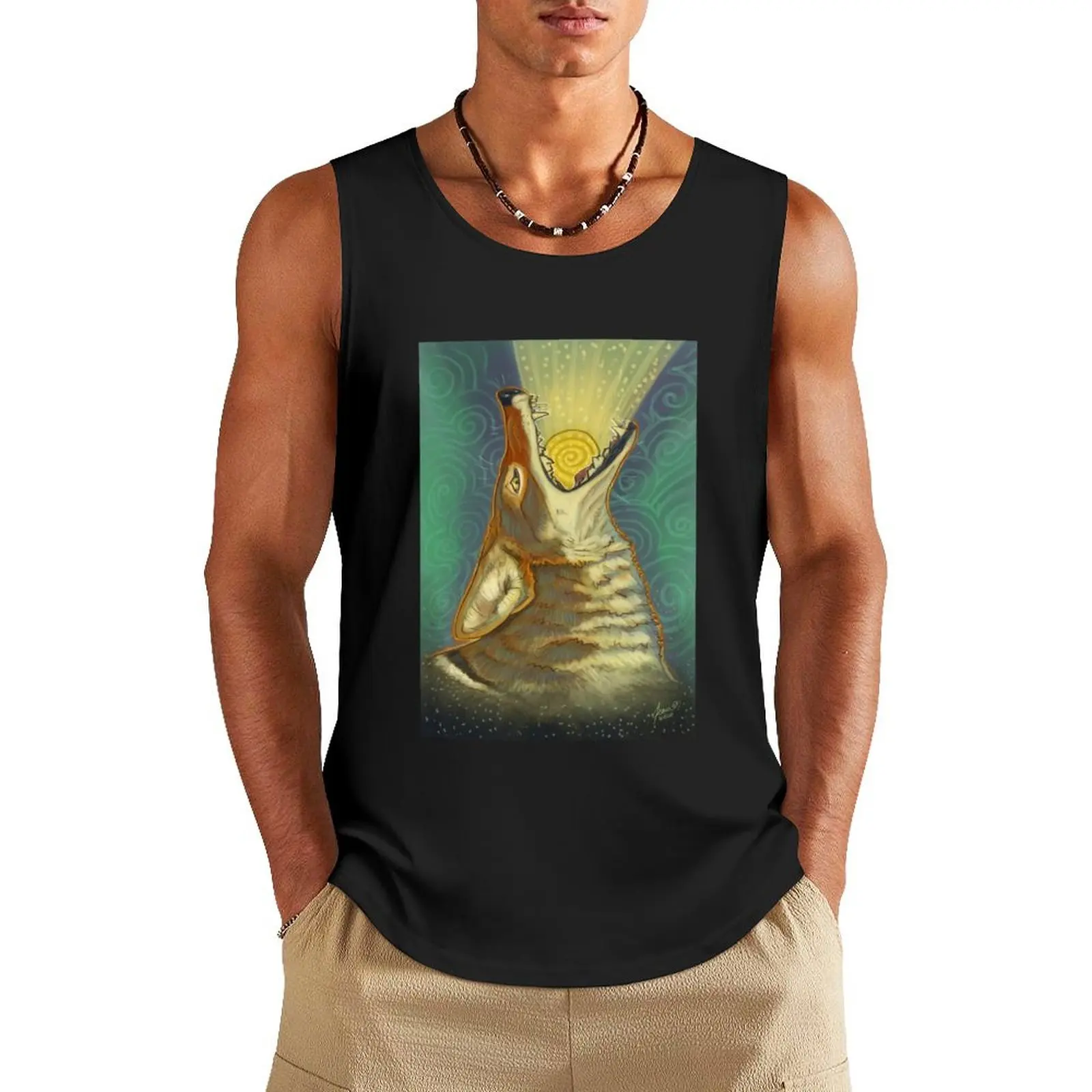 Coyote Steals the Sun Tank Top Top summer Gym wear t-shirt for man T-shirt men