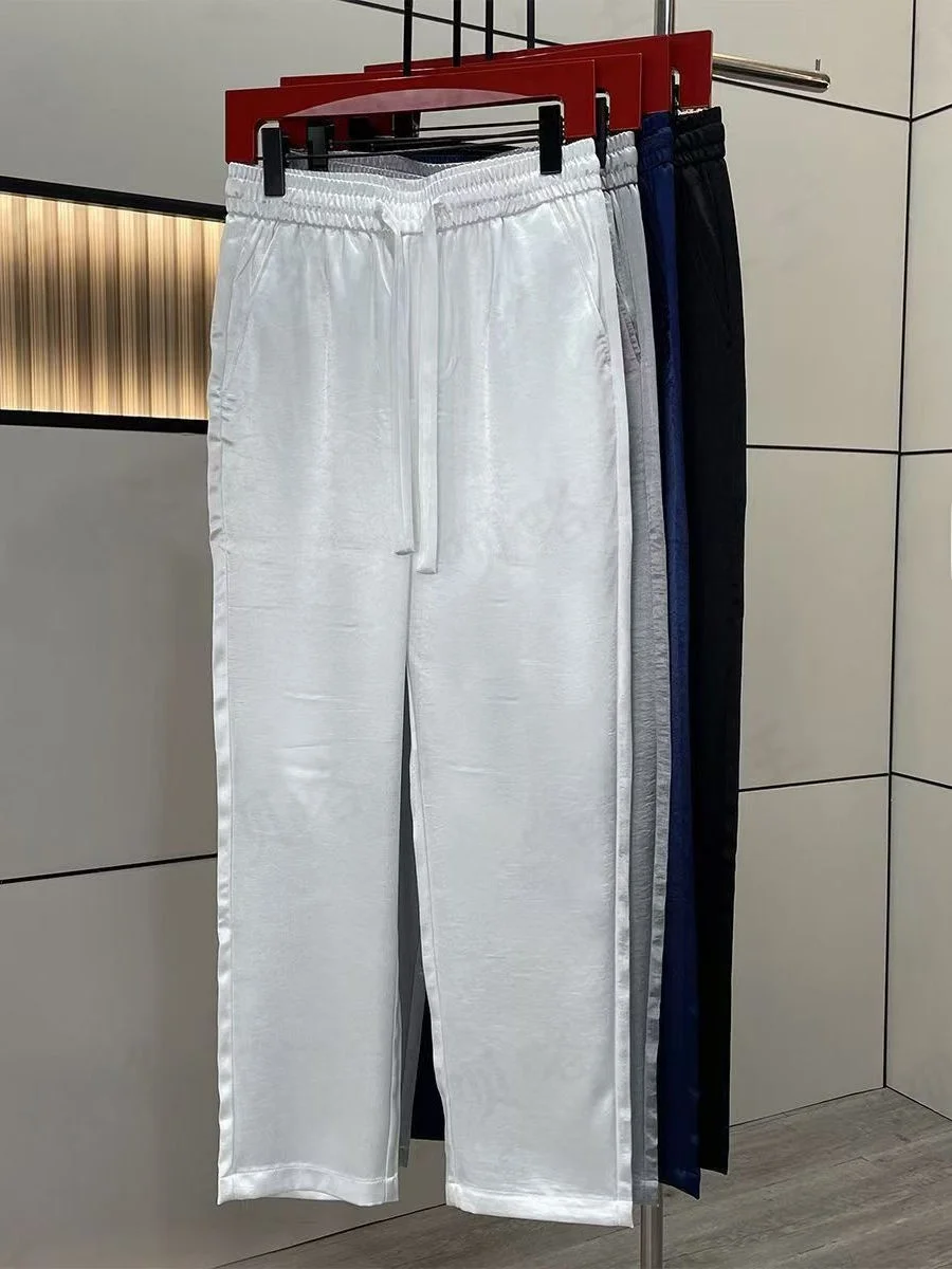 Summer New Fashionable Acetate Ice Silk Men's Slim Straight Business Casual Pants Versatile Lightweight Long Trousers