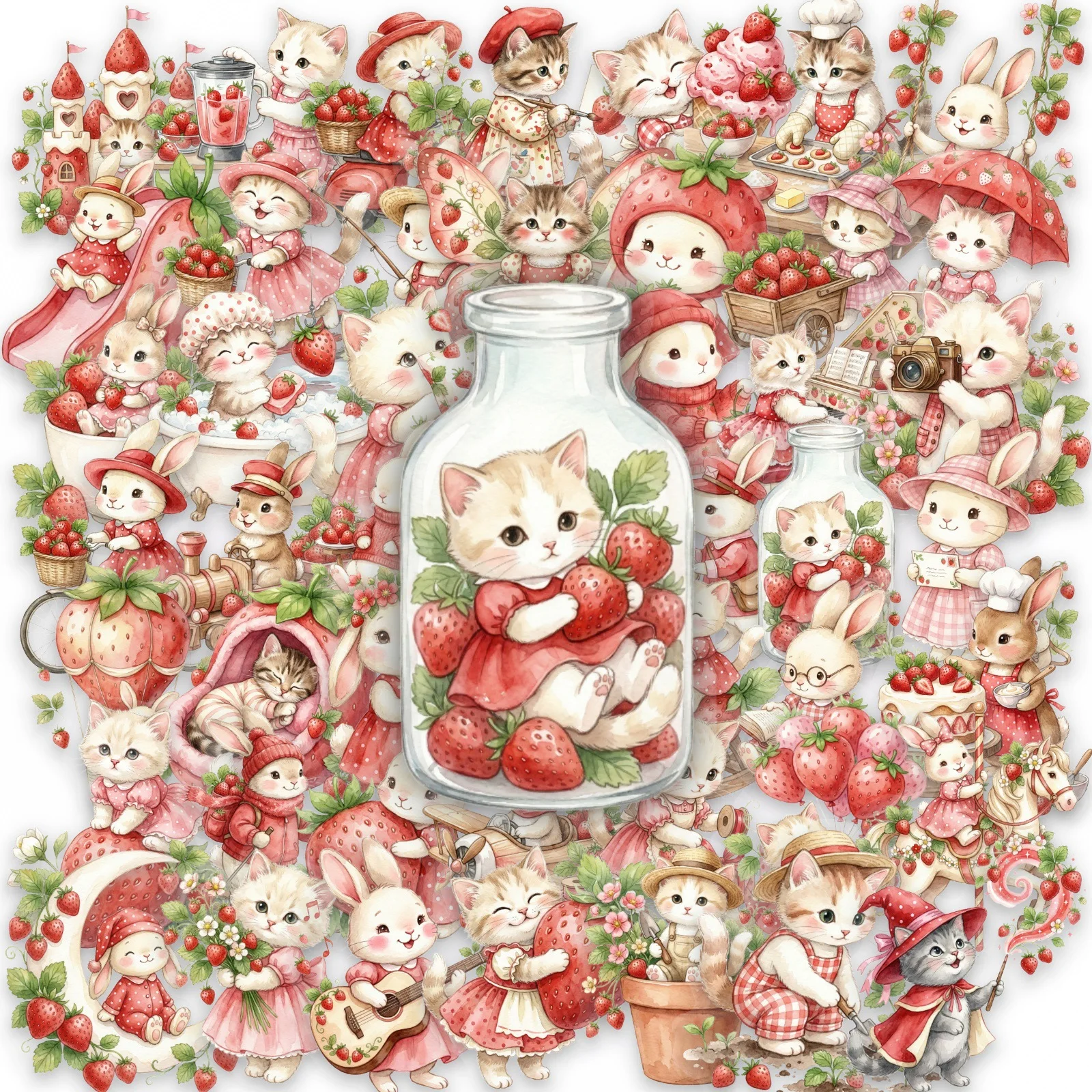 

50 Pcs Pastoral Cat Rabbit Clear PET Stickers Decorate Suitcase Phone Notebook Scrapbook Cup Scrapbook Waterproof Decals