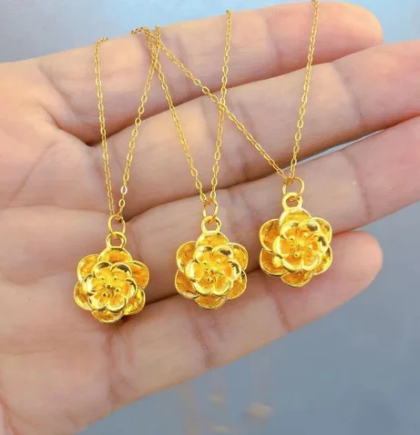 

24k gold peony pendant for women fine gold 999 flower pendant for girls