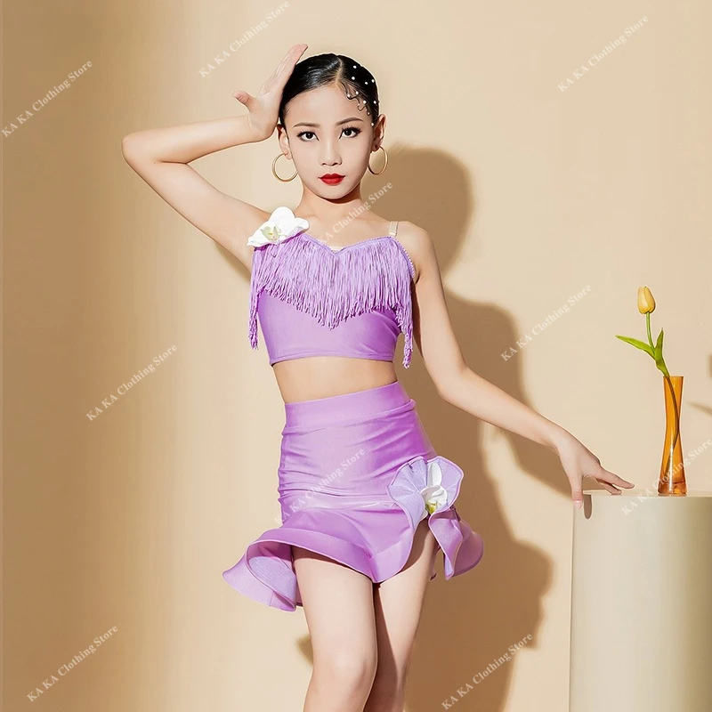 Kids Fringe Rumba Tango Salsa Samba Latin Dance Costumes Tassel Ballroom Latin Dress Girls Children Stage Outfits Costume