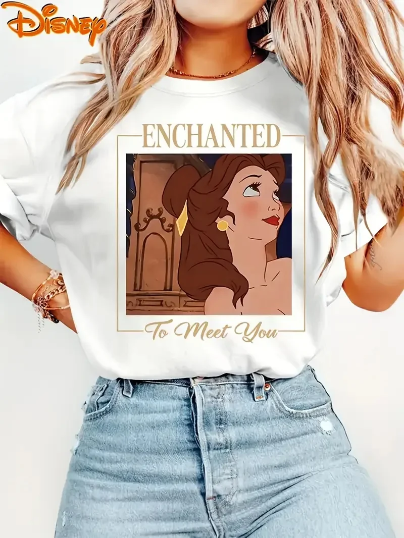 

2025 Новая футболка унисекс с принтом узоров Диснея, уличная мода, футболка с короткими рукавами из чистого хлопка и круглым вырезом