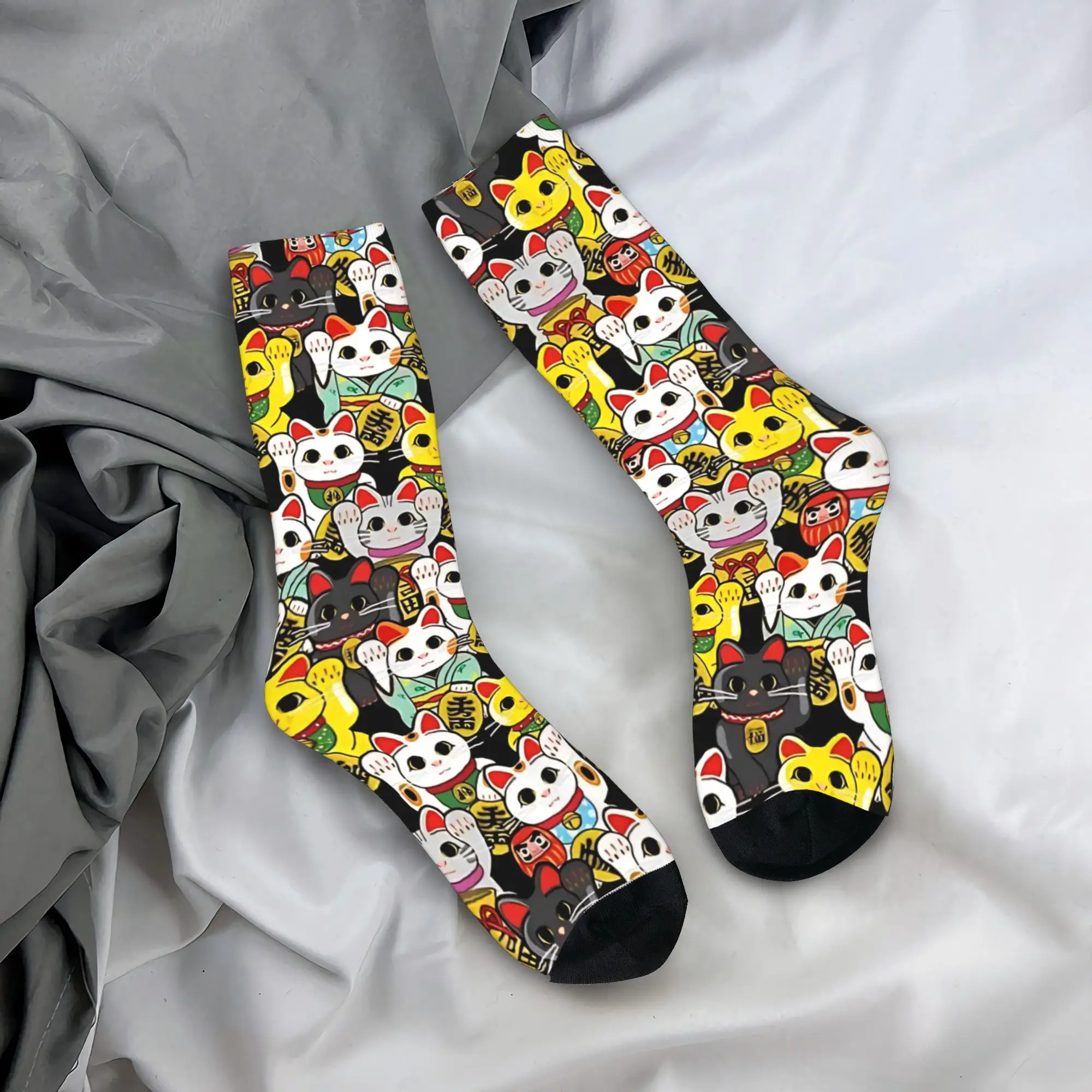 

Носки Lucky Cat Maneki Neko, повседневные чулки, осенние нескользящие мужские носки, дизайнерские носки высокого качества для бега