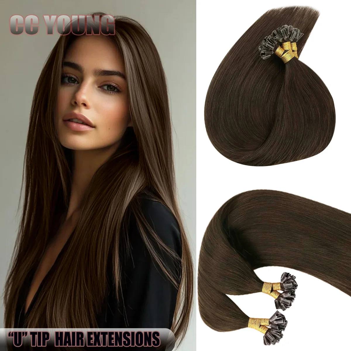 

50-прямые наращивание волос с U-образным кончиком, человеческие волосы, кончики ногтей, прямые наращивание человеческих волос Remy, добавленная длина, предварительно склеенные наращивания # 2