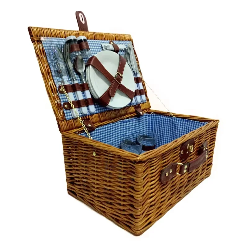 Wicker Picnic Basket for 4 Person Willow Hamper Basket Sets with Washable Lining