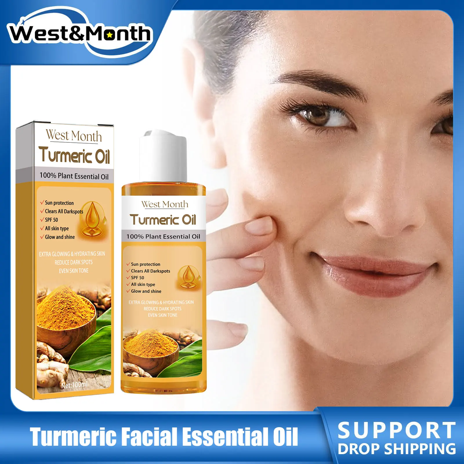 Turmeric Facial Essential Oil SPF 50 Tightening Massage Deeply Moisturizing Repair Firming Improves Brighten Face Sunscreen Oil