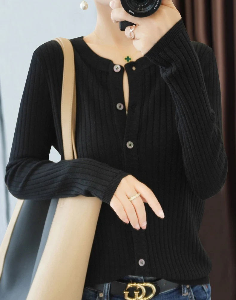 2023 New Autumn and Winter Cashmere cardigan sweater women O-Neck Long sleeved cashmere cardigan sweater women casual