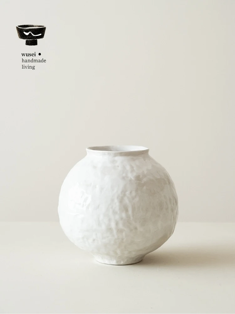 WUSEI Japanese Wabi-Sabi Style Handmade Large Flower Vase Store Decor Flower Art Studio Decoration Ceramic Floor Standing Vase