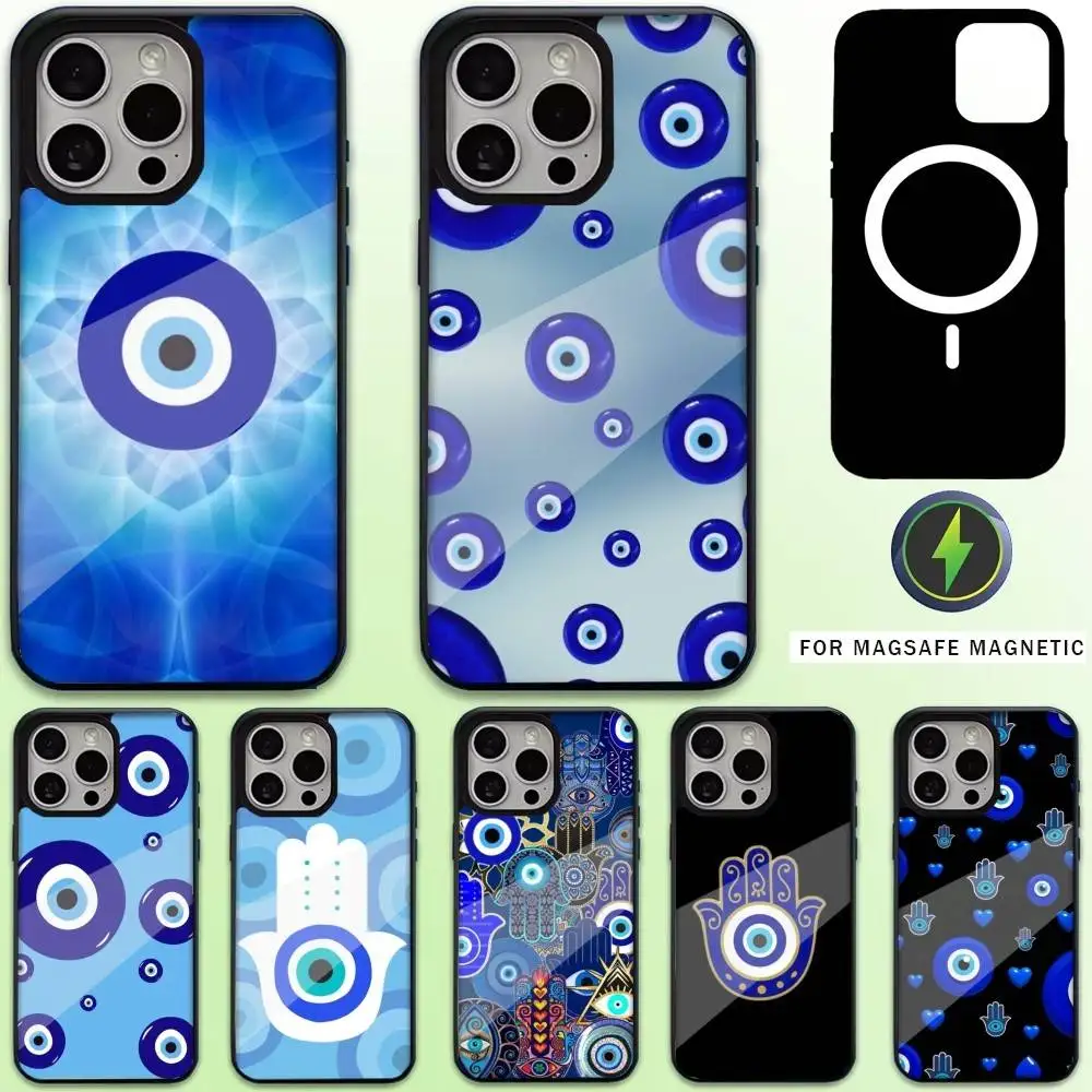 

Lucky Blue Evil Eye Phone Case For iPhone17,16,15,14,13,12,11 Plus,Pro Max Magnetic For Magsafe Wireless Charging