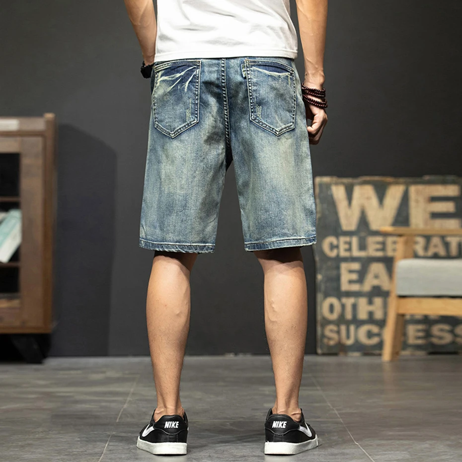 Plus Szie 44 Denim Shorts Men Summer Jeans Shorts Baggy Cargo Shorts Fashion Streetwear Short Pants Male Big Size Bottoms Blue