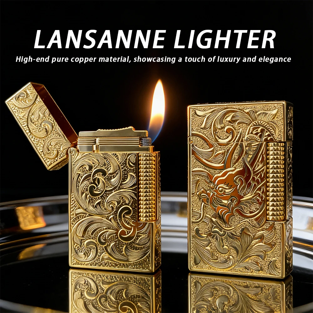 1 pc high-end, light luxury hand-carved lighter, crafted from pure copper and featuring a floral or dragon design