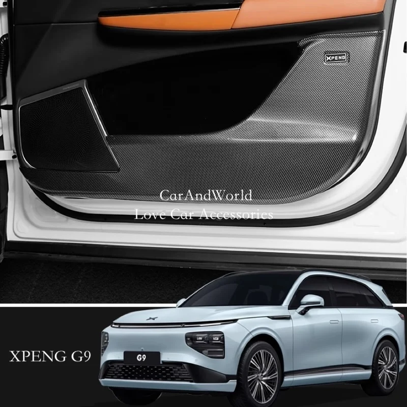 

Для 2022-2025 XPENG G9 салонная дверь автомобиля, противоударная пластина, крышка для ворот, рамка динамика, декоративные накладки, аксессуары из АБС-пластика из углеродного волокна