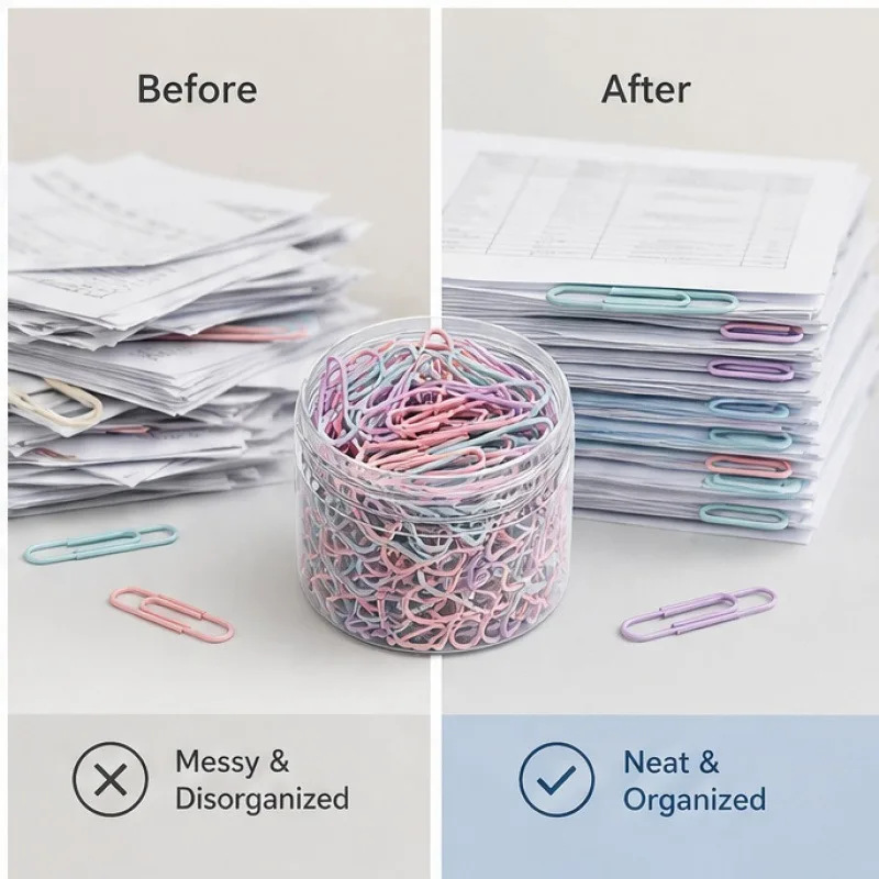 About 160 PCS/Set Morandi Color 29mm Colored Stainless Paper clip with Storage Box ,For Office Stationery Documents Bookmarks