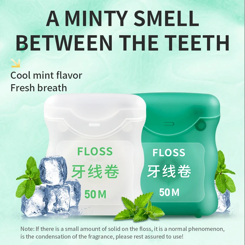 Toothguard 50 Meters Mint Dental Floss Roll Waxed Nylon PE Thread Portable Travel Dental Flosser Rolls 50M Ultra Thin Teeth Wire